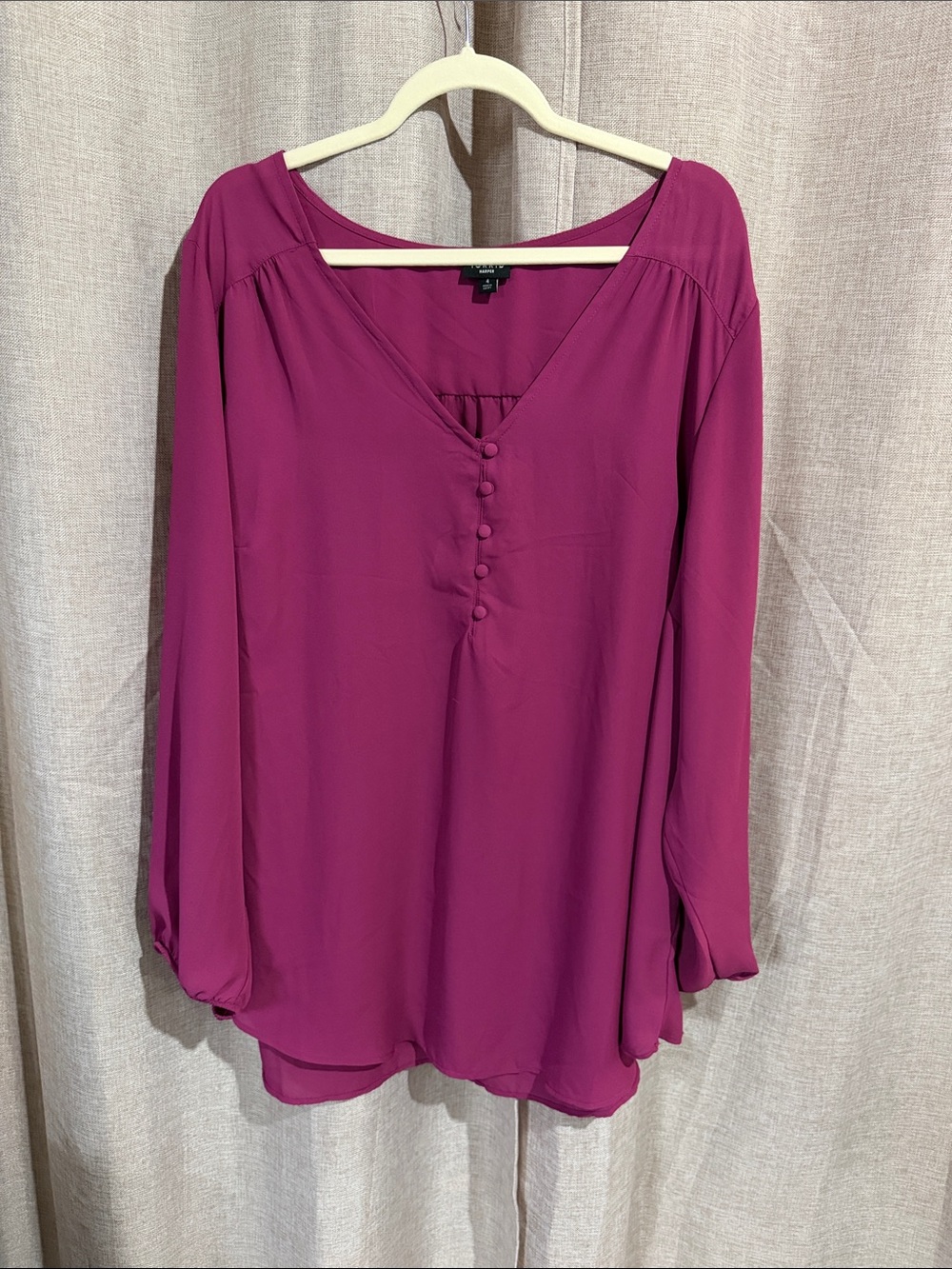 torrid Magenta V-Neck Long-Sleeve Blouse with Covered Buttons